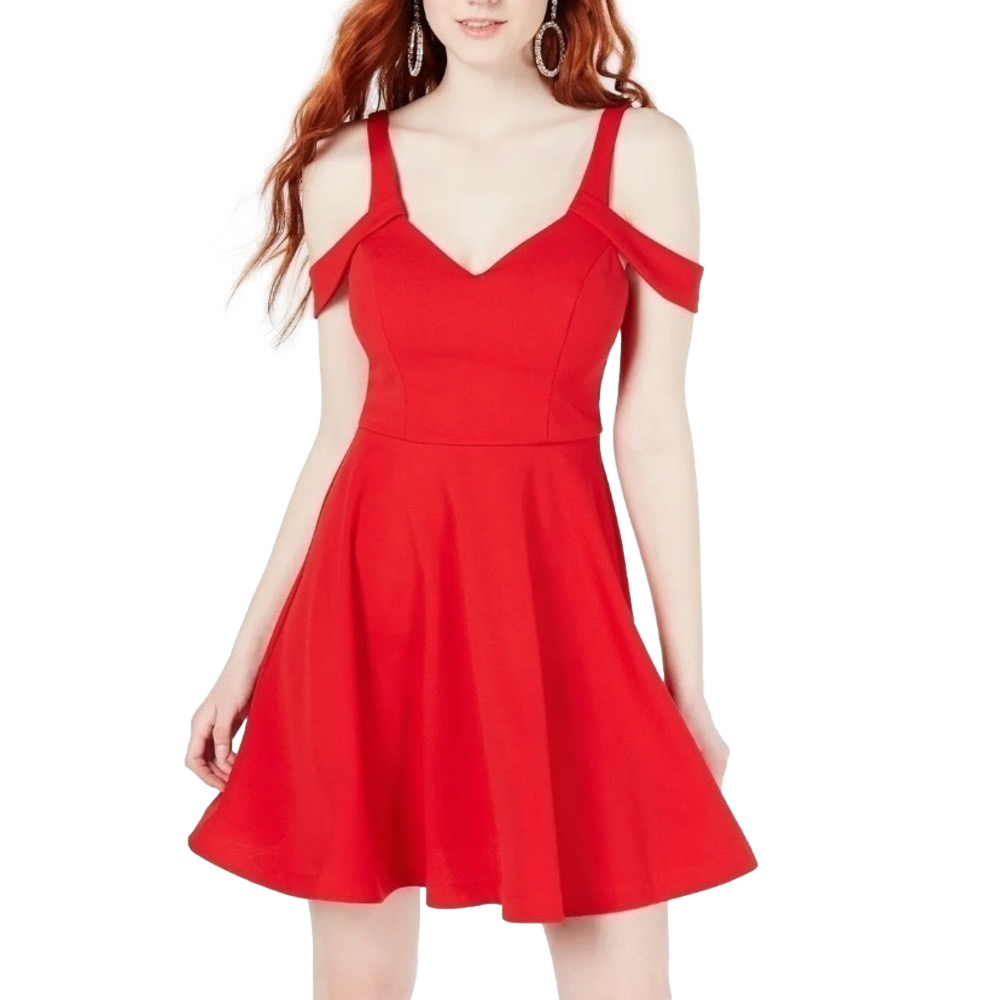 NWT Sequin Hearts Red Scuba Off Shoulder Fit Flare Dress size 7